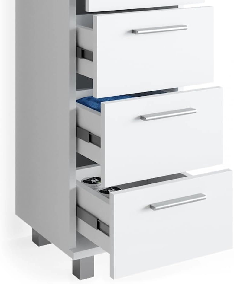 Set mobili bagno Ilias, Bianco, 60 cm, composto da mobile sottolavabo, specchiera e mobile medio
