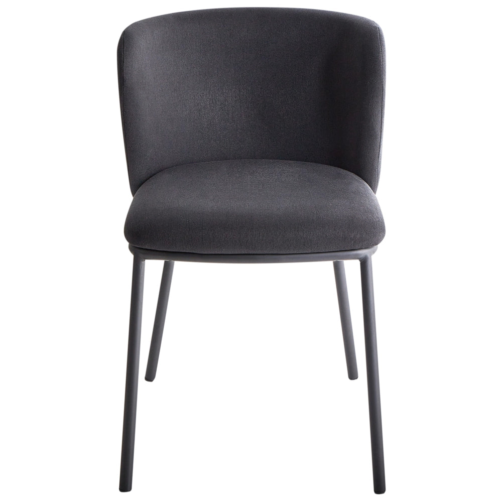 Set di 2 sedie da pranzo in poliestere nero Rivestimenti in metallo nero Gambe senza braccioli Schienale curvo Design moderno e contemporaneo