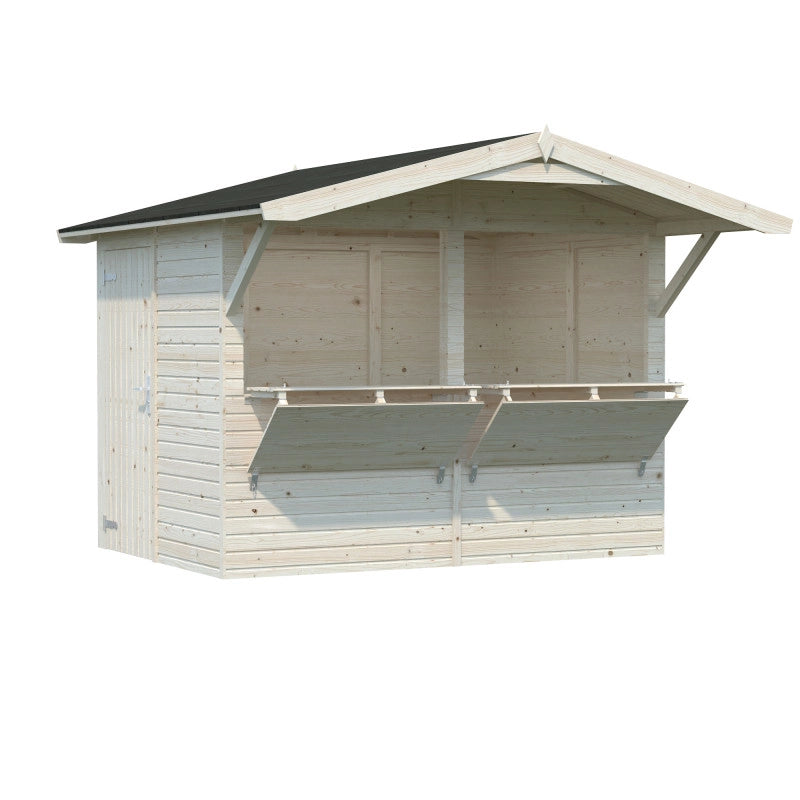 Chiosco in legno da giardino 273x190 cm abete 16 mm con 2 sportelli vendita a ribalta, struttura prefabbricata per mercatini - Esterni da Vivere