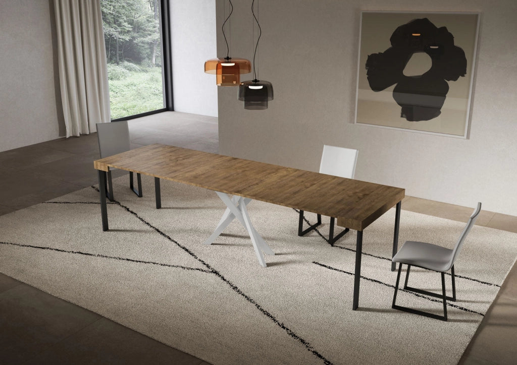 Consolle Allungabile 90-300x40x77 cm Saki Noce Gambe Bianche