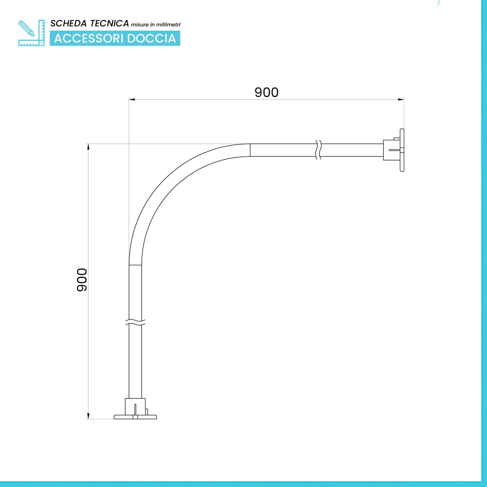 Asta tenda doccia angolare 90x90 cm in acciaio bianco
