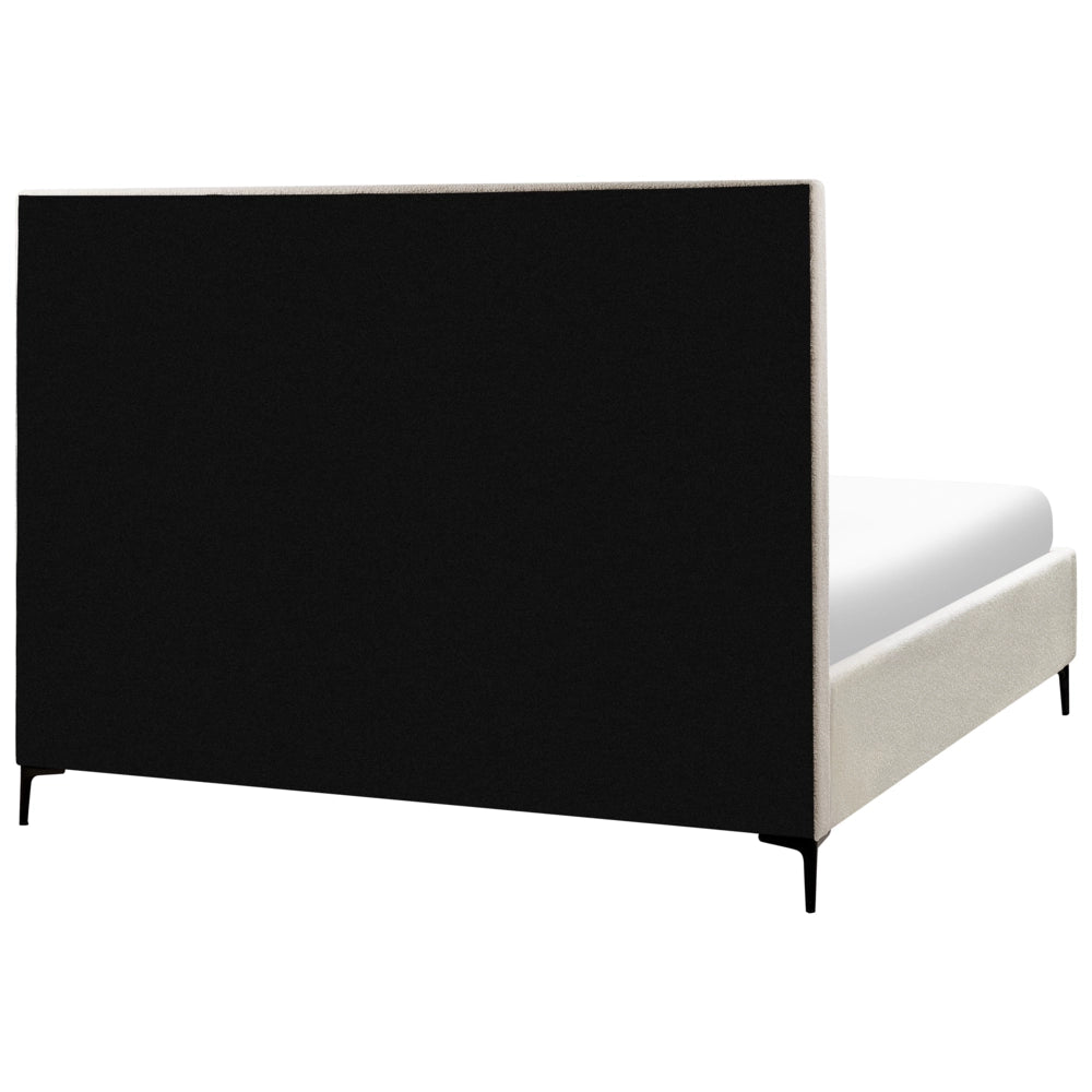 Letto Matrimoniale con Contenitore in tessuto bouclè bianco sporco 180 x 200 cm gambe in metallo Nero