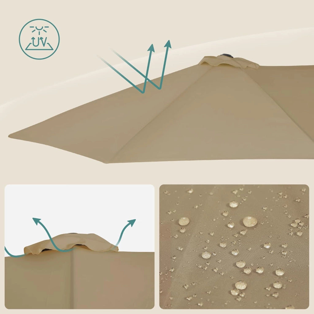 SONGMICS Ombrellone Doppio da Giardino, Parasole di 460 x 270 cm, Extra Grande, UPF50+, con Manovella, per Mercato Esterno Terrazzo, Base non Inclusa, Tortora GPU36BR