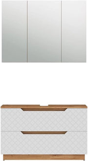 Set di mobili da bagno Lotta, Rovere/bianco con struttura in piastrelle, 2 parti