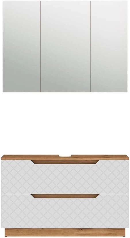 Set di mobili da bagno Lotta, Rovere/bianco con struttura in piastrelle, 2 parti