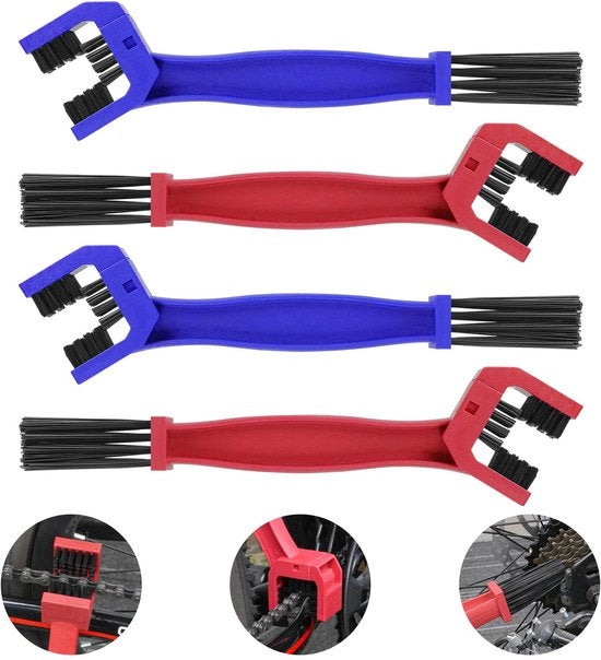 Set di 4 spazzole per pulire catene, spazzola per catena, pulizia catena, auto e moto, spazzola per pulire catene di moto, bicicletta o scooter, colore rosso e blu