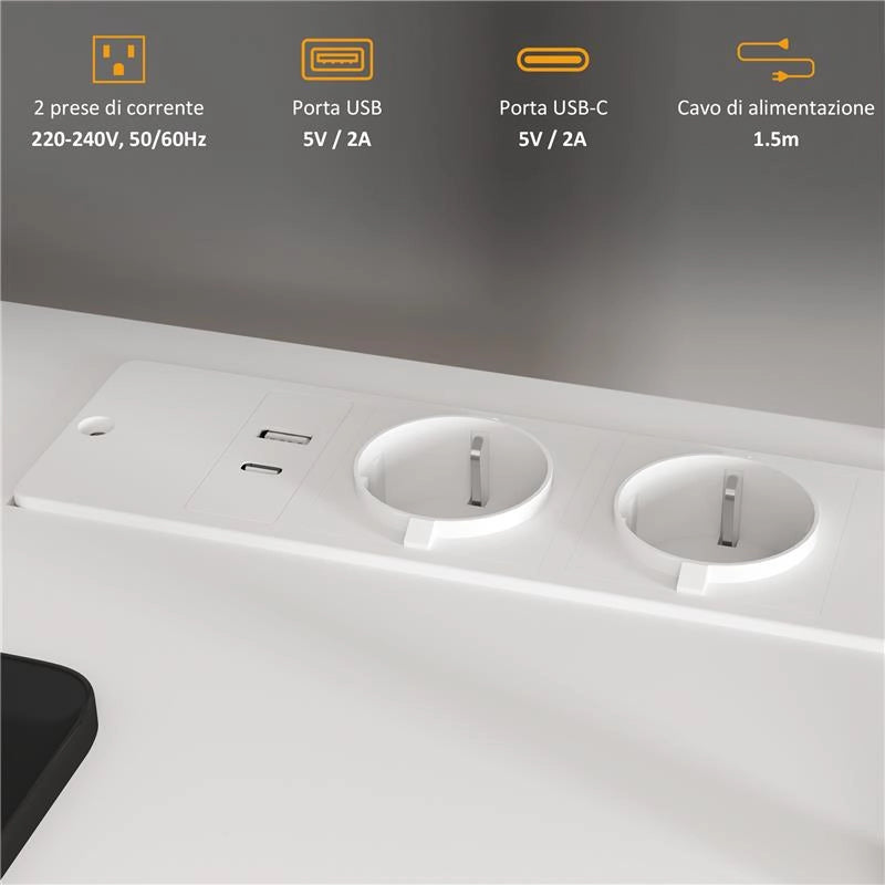 SCRIVANIA UFFICIO CON 2 TAVOLI 4 RIPIANI 3 CASSETTI E SUPPORTO PER MONITOR IN LEGNO 138.5X90X92 CM BIANCO