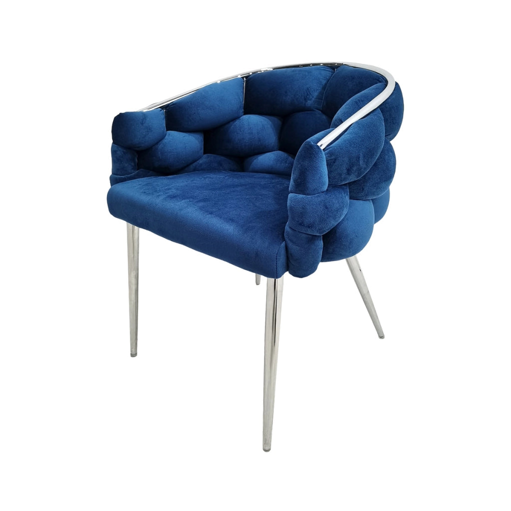 Set di 2 sedie Grace in velluto blu intrecciato con gambe nere