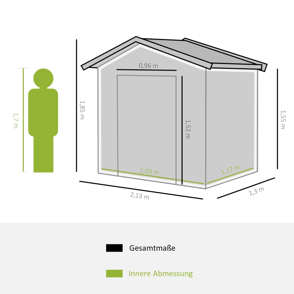 CASA DA GIARDINO con porte scorrevoli 213x130x185 cm Acciaio Verde