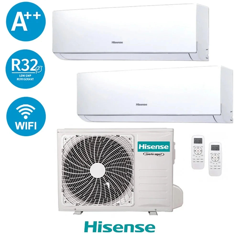 Climatizzatore Hisense Dual Inverter 9+12 6,2kW A++ - Wi-Fi Integrato, 3AMW62U4RFA, Raffreddamento e Riscaldamento Efficiente