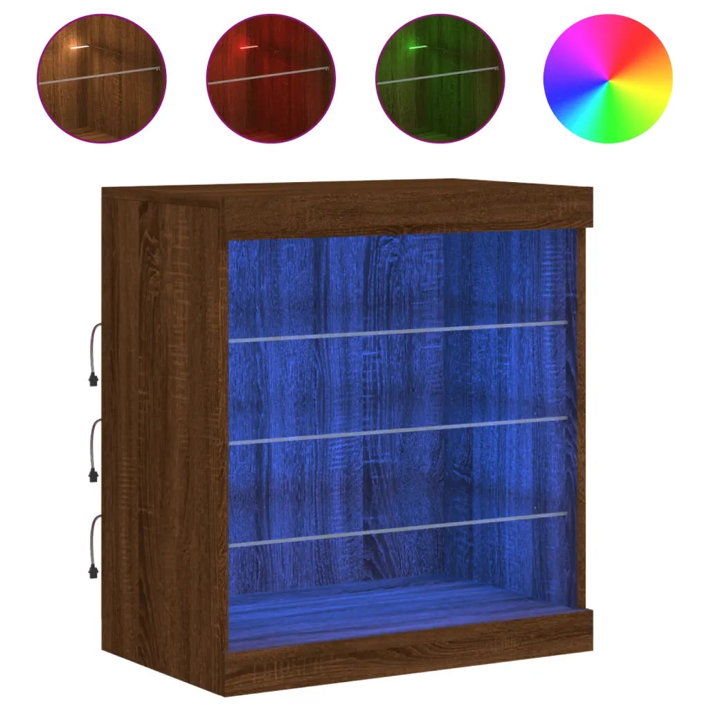 Credenza con Luci LED-Buffet-Armadio da cucina Rovere Marrone 60,5x37x67 cm