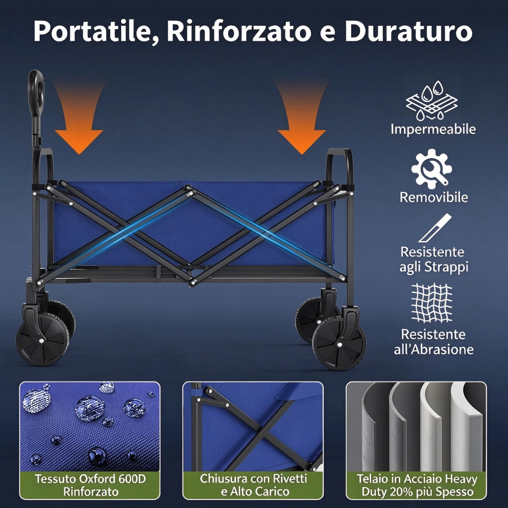 Carrello da Giardino Pieghevole Heavy Duty 220L 172kg Blu