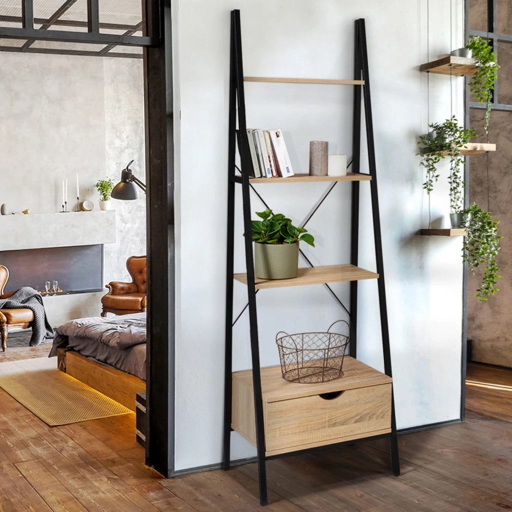 IDMarket - Scaffale a scala 4 livelli con cassetto DETROIT design industriale