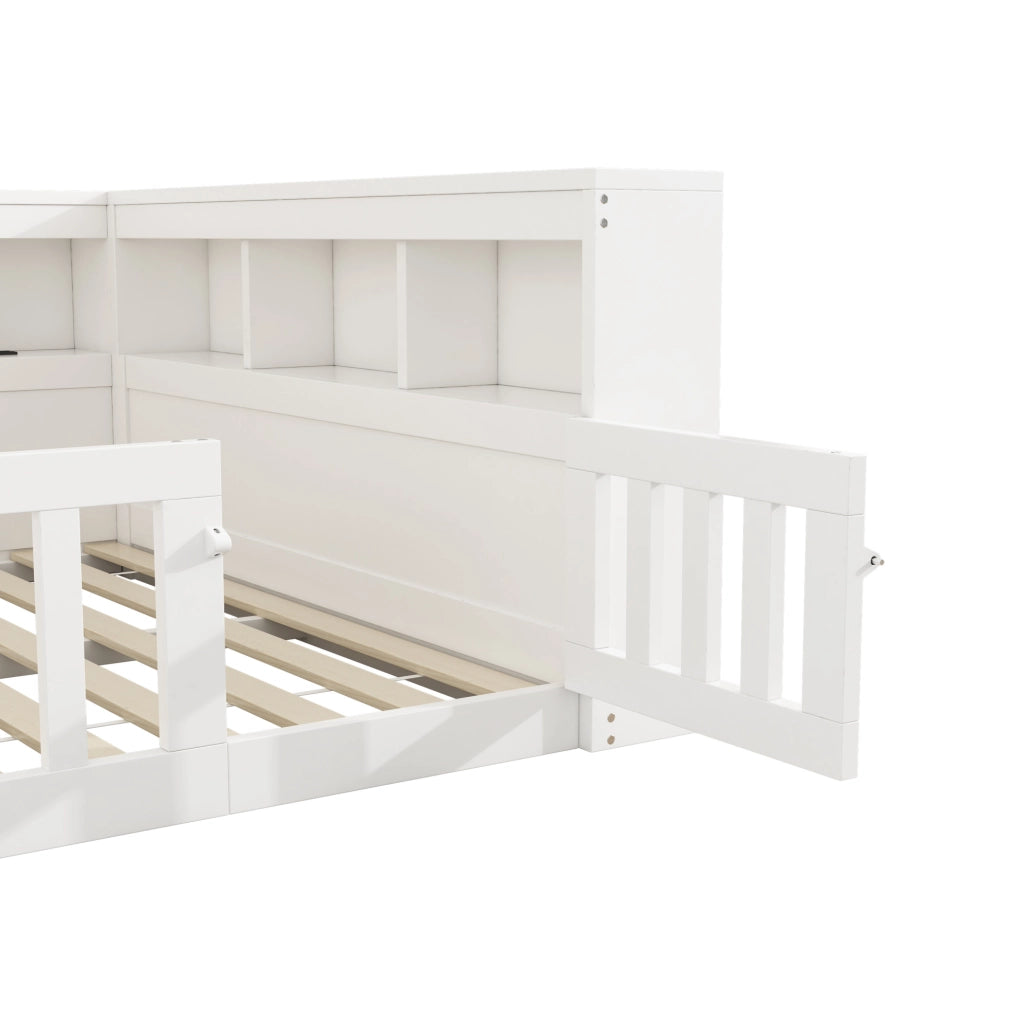 LETTO 140x190 cm in truciolare e MDF bianco con prese USB