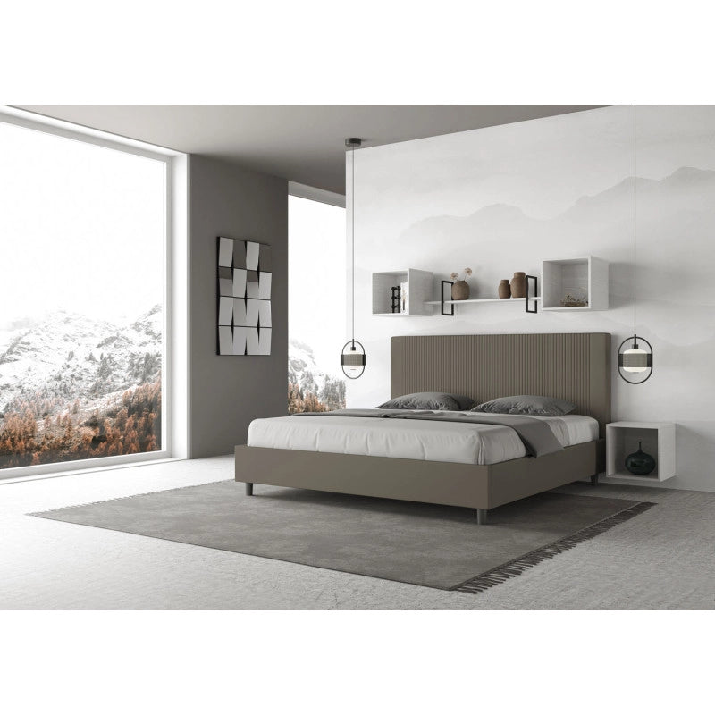 Letto imbottito Matrimoniale 180x200 cm Goya - Similpelle,Senza rete,Cappuccino