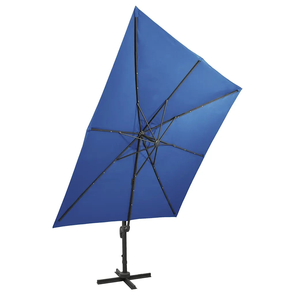 Ombrellone a Sbalzo con Palo e Luci a LED Azzurro 300 cm 312349