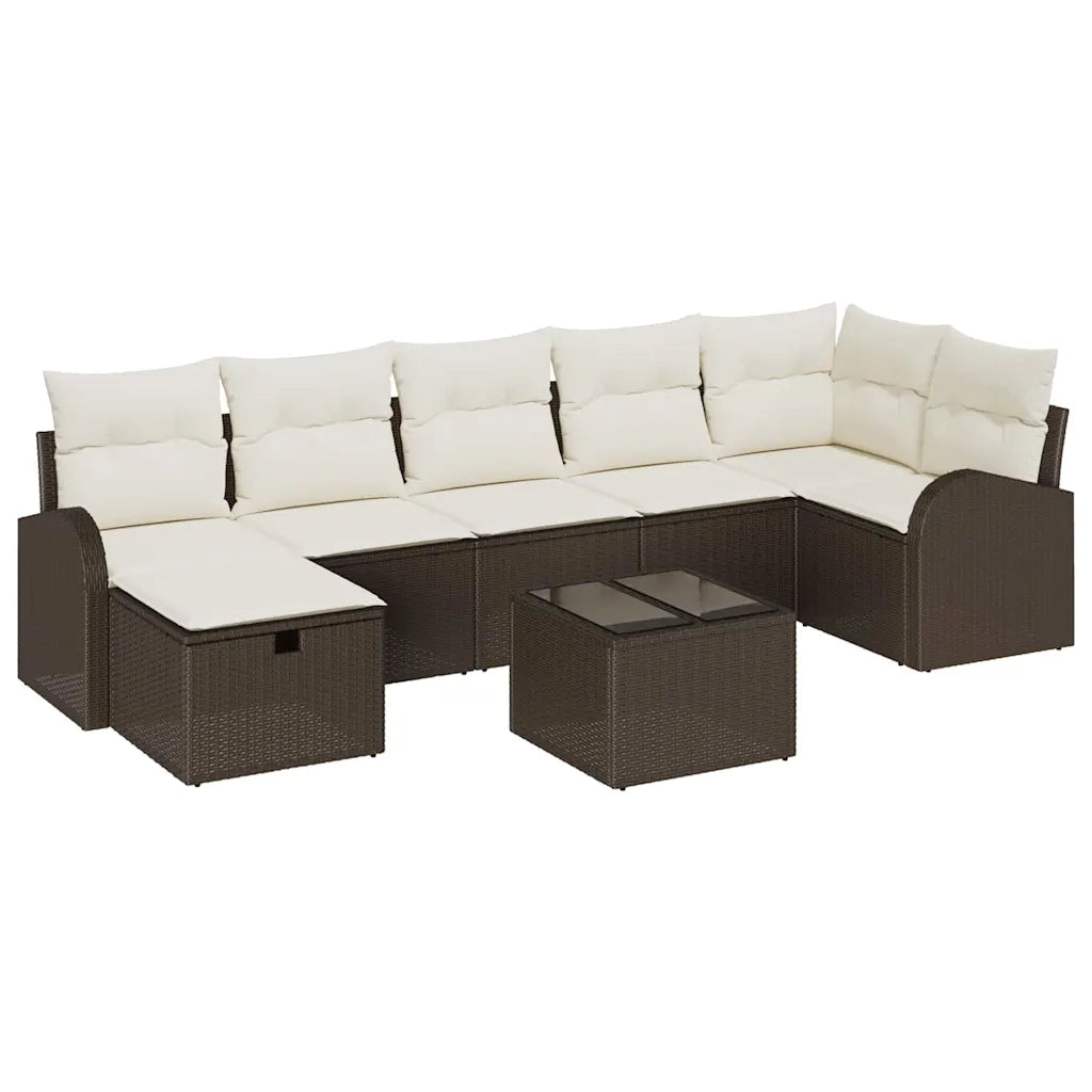 Set Divano da Giardino con cuscino 8 pcs Marrone Poly Rattan