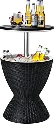 Tavolino da Giardino Allungabile in Polyrattan 30 L, Portaghiaccio per Birra/Cocktail, Tavolino da Bar per Festa Estativa (Nero)