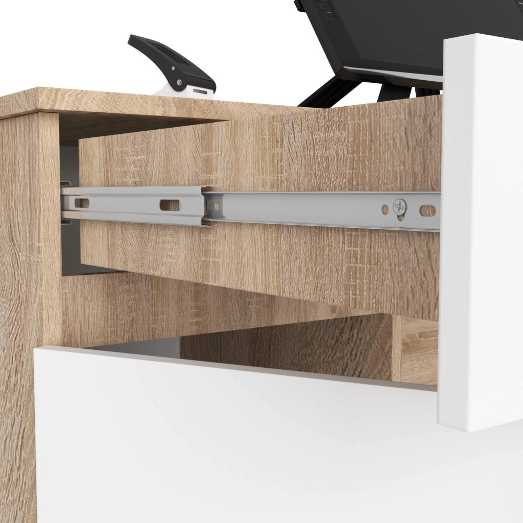 Scrivania per computer AKORD A5 Sonoma Quercia 135 cm 2 ante 2 cassetti inserto frontale Bianco 135x50x77 cm