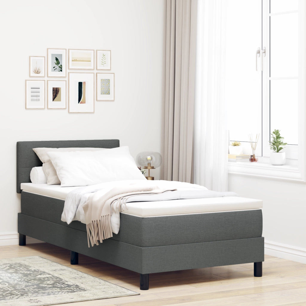 Letto Box Spring e Materasso Grigio Scuro 90x190 cm Tessuto