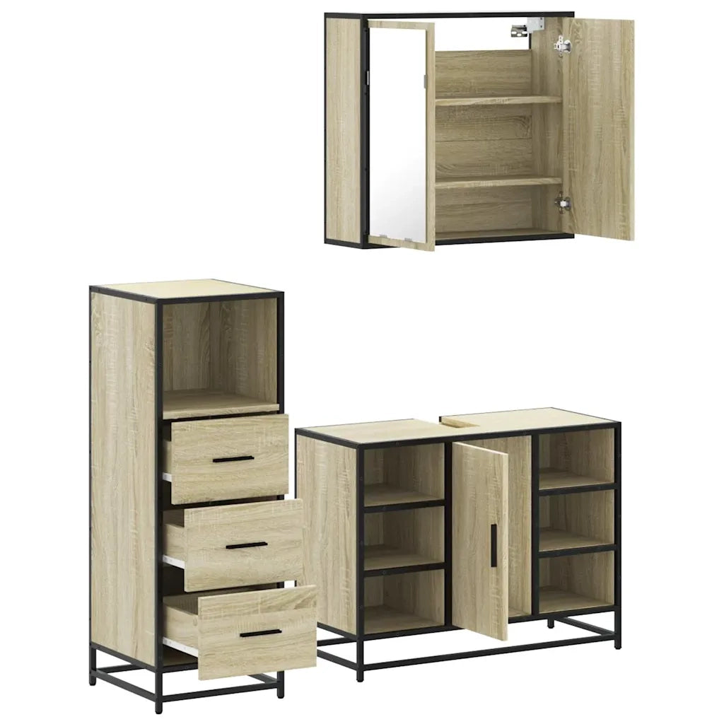 Set Mobili da Bagno | Armadio da bagno 3 pz Rovere Sonoma in Legno Multistrato