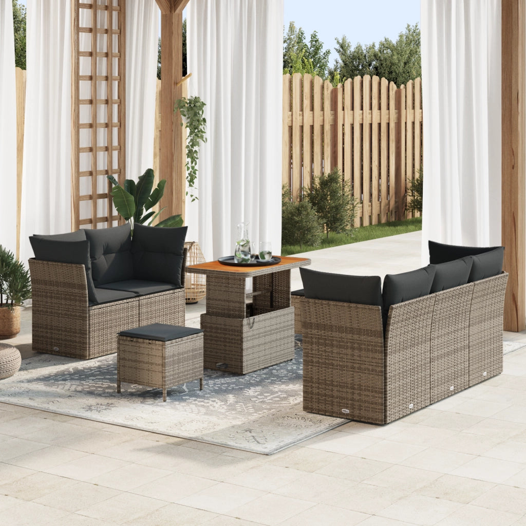 Set Divano Giardino 8 Pezzi con Cuscini Grigio Polyrattan Acacia