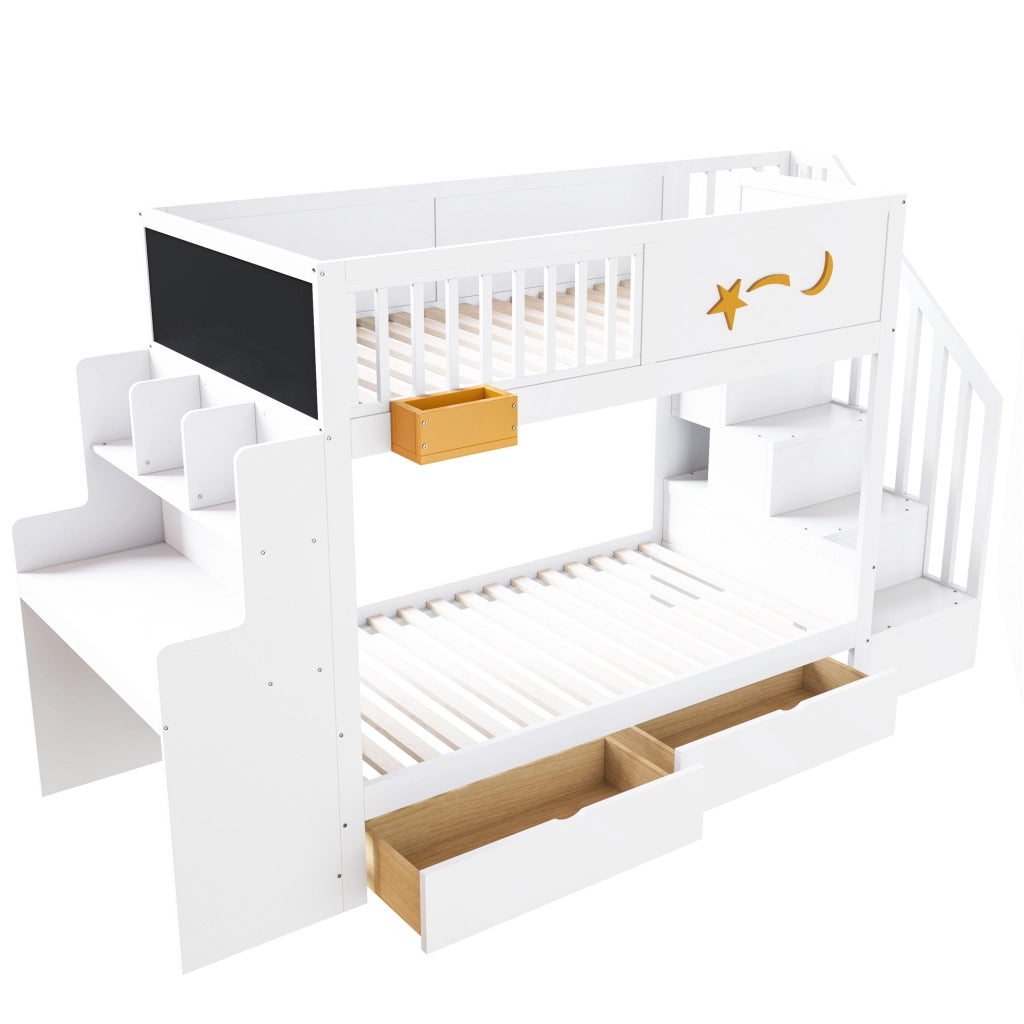 LETTO a castello 90x200 cm in legno massello di pino bianco con scrivania e scala