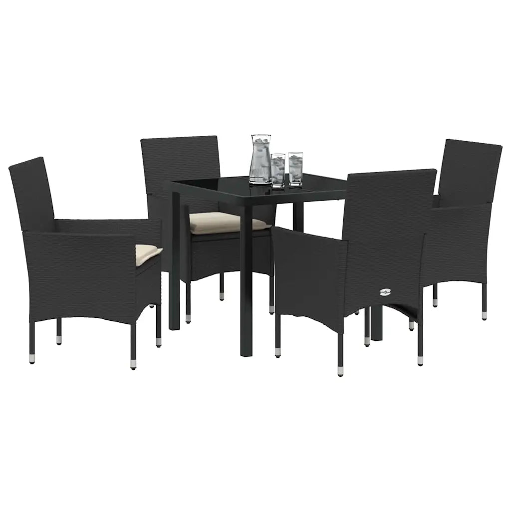 Set da Pranzo per Giardino con cuscino 5 pcs Nero polyrattan