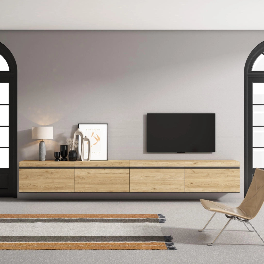 Mobile TV Soggiorno, 320x35x45cm, TV di grande formato, da appendere, colore Rovere RF3630