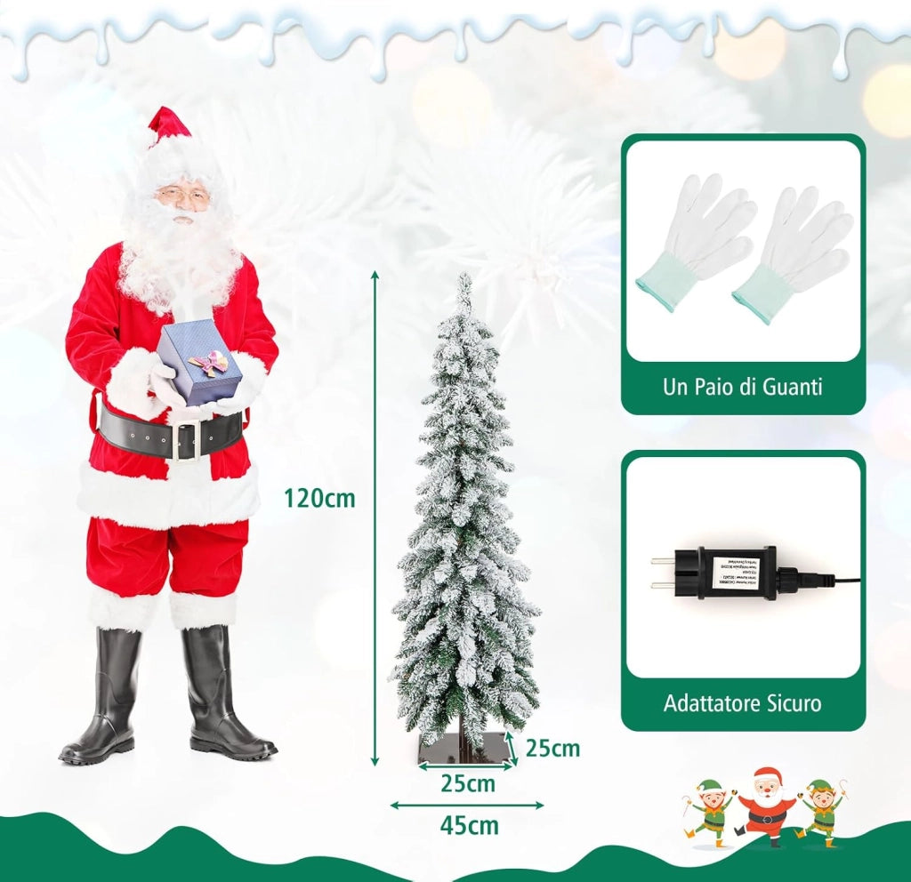 Albero di Natale Slim 120/150 CM, Albero di Natale Innevato con 225/334 Punte PVC, Timer, 100/150 Luci LED a 2 Colori e 11 Modalità di Illuminazione, Decorazione Natalizia Ideale (120 CM)