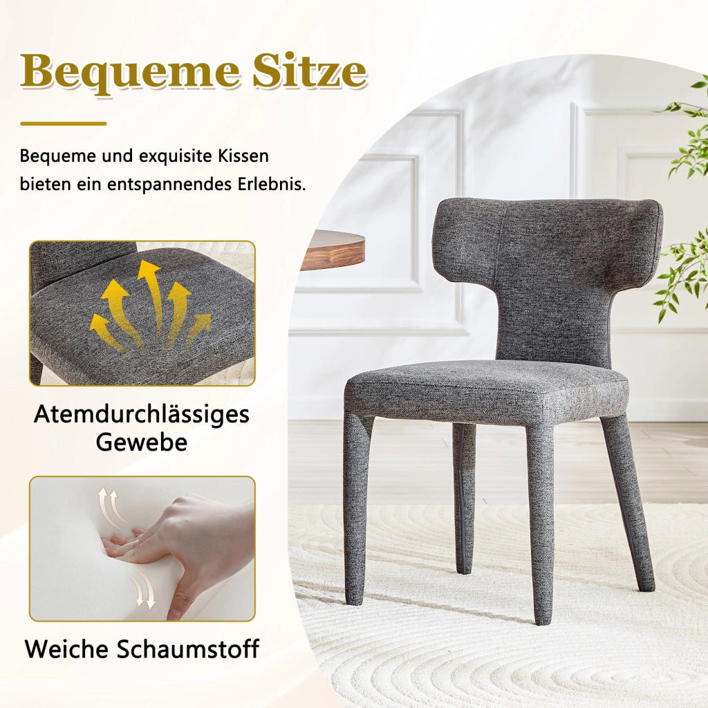 Chaise da sala da pranzo set da 2 con schienale a T, seduta imbottita in tessuto e gambe in ferro grigio