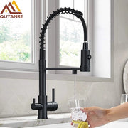 Kraan da cucina con scarico retrattile - Acqua filtrata - Kraan a sospensione - Caldo/Freddo - 360 gradi di rotazione - Nero