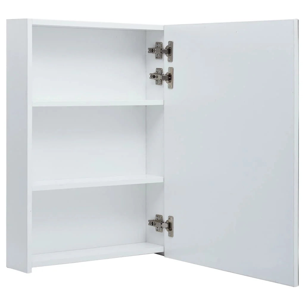 Mobiletto da bagno con specchio LED 50 x 13 x 70 cm bianco e argento 02_0006562