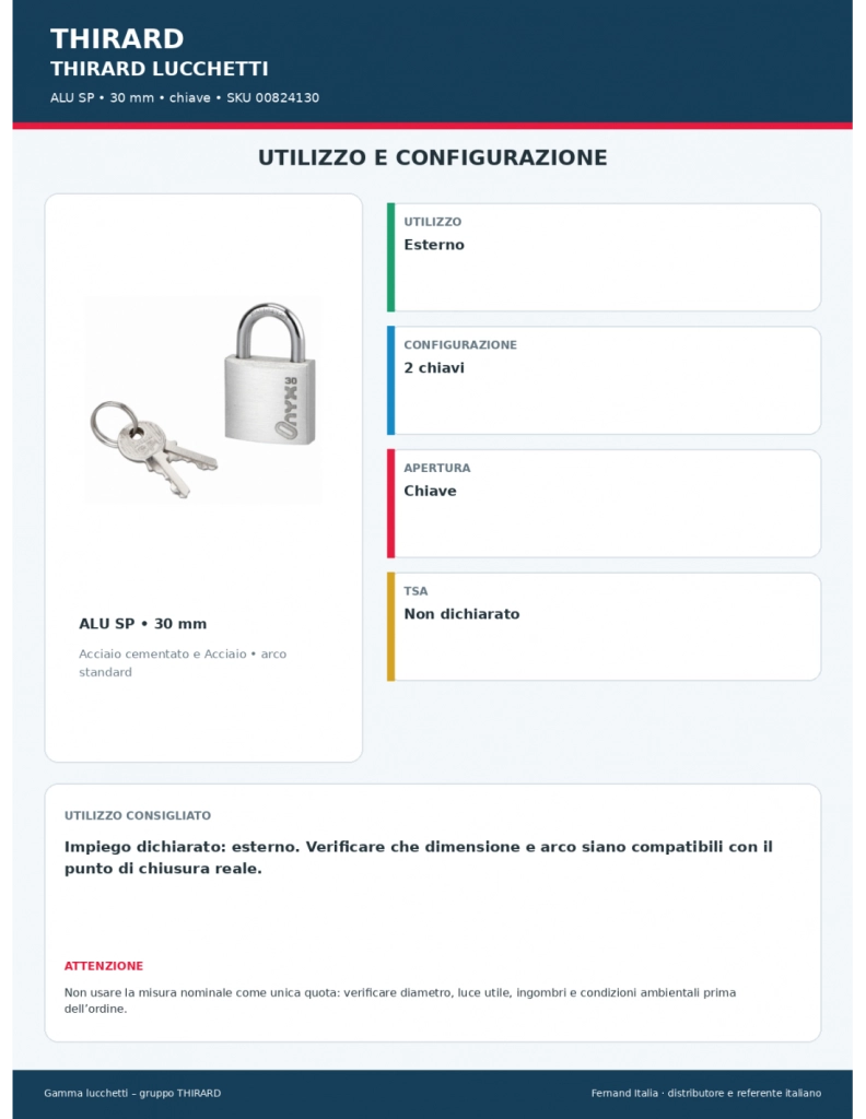 Lucchetto in alluminio 30 mm, arco in acciaio cementato nichelato, 2 chiavi – Serrurerie de Picardie