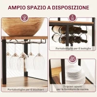 Set Bancone Bar Pieghevole e 2 Sgabelli Alti con Schienale, Portavini e Portacalici, Marrone