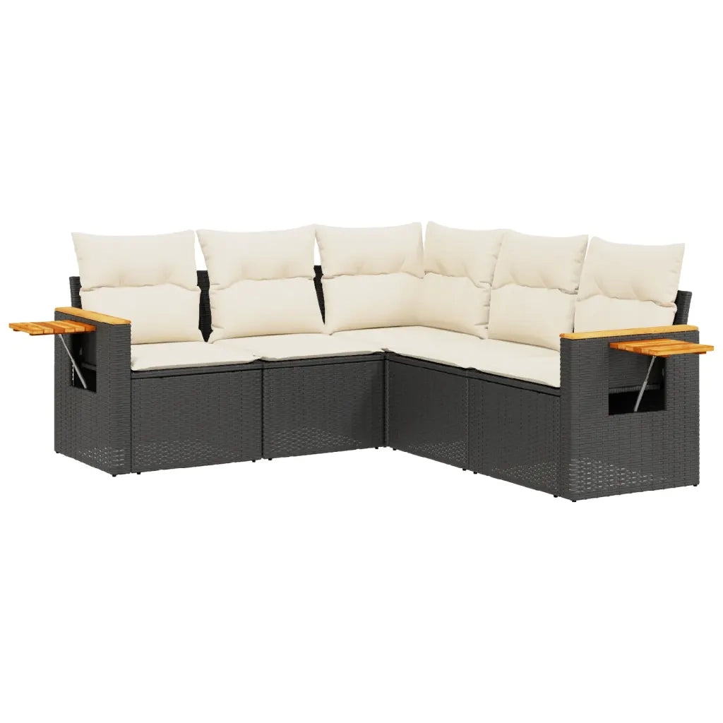 Set Divani da Giardino 5 pz con Cuscini in Polyrattan Nero 3259200
