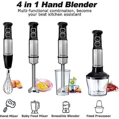 Black & Decker BXHBA1200E Frullatore ad immersione 1200 W Nero, Trasparente