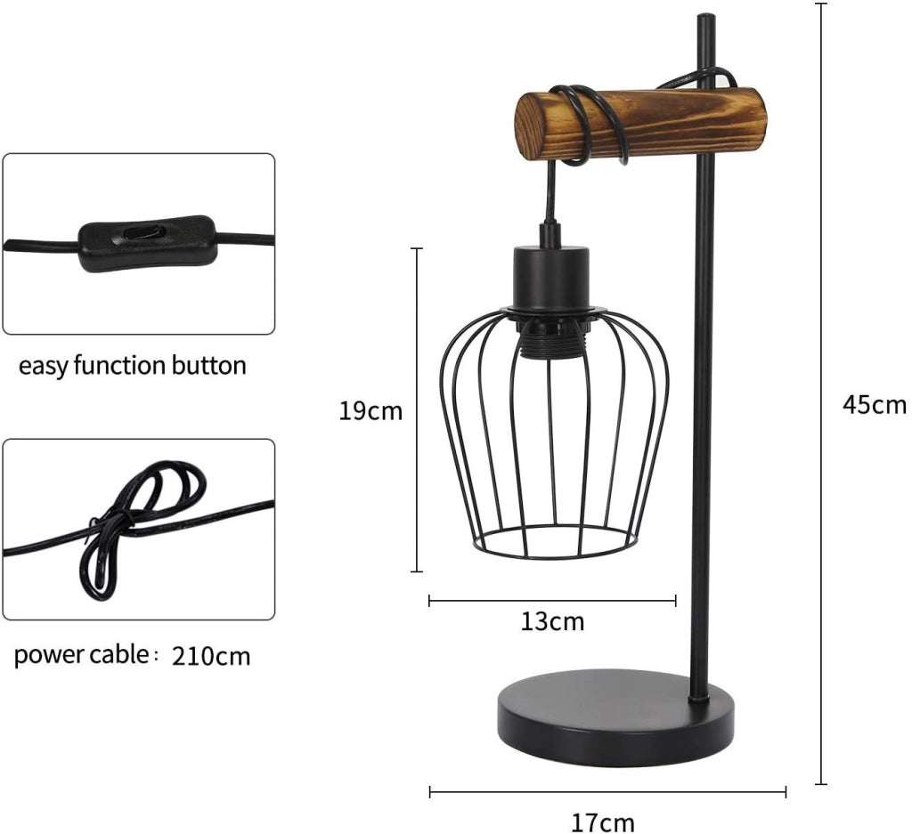 ZMH Lampada da tavolo retrò nera industriale E27 per soggiorno ufficio camera letto