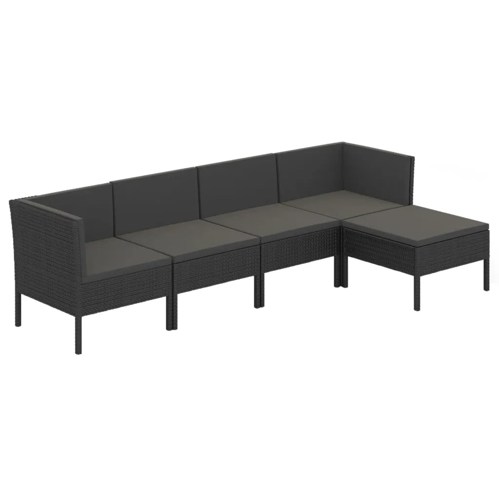 Set Divani da Giardino 5 pz con Cuscini in Polyrattan Nero 3094381