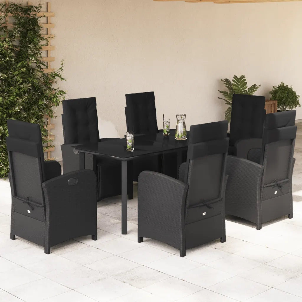 Set da Pranzo da Giardino 7 pz Nero con Cuscini in Polyrattan 3212539