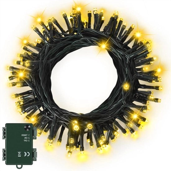 Illuminazione di Natale 10M 100 LED Luce Calda Bianca Stringa Fairy Lights Batteria Funziona con 6h Timer Illuminazione di Natale Acqua-Resistente per Esterno Interno Decorazione di Natale - Cavo Verde Scuro