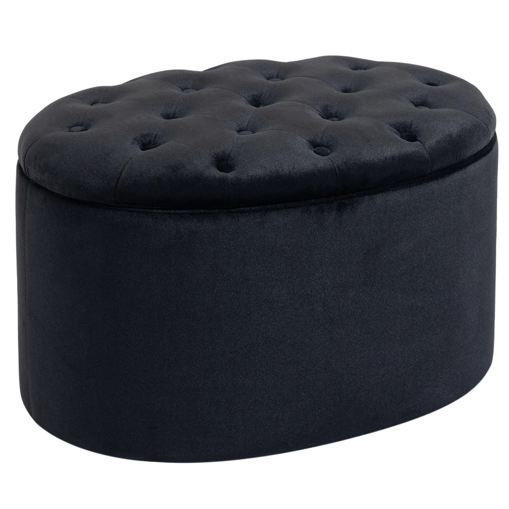 Pouf contenitore ovale imbottito 71x52x42 cm in poliestere nero