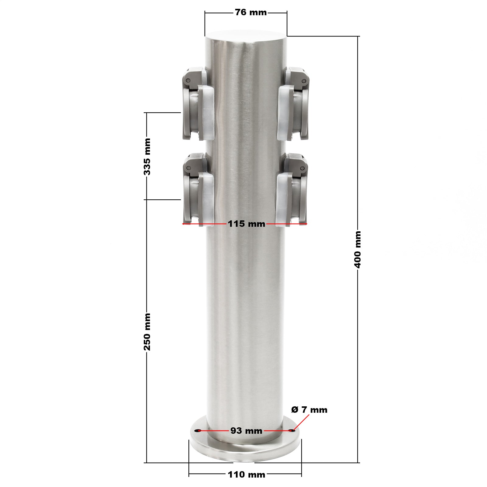 Colonna multipresa da giardino, con 4 prese, acciaio IP44, Palo presa multipla esterno