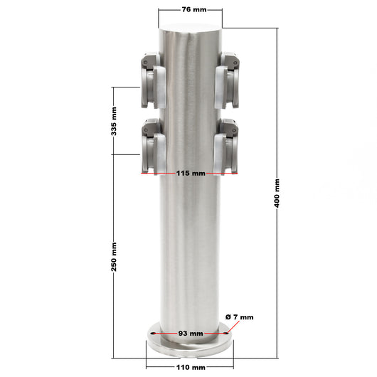 Colonna multipresa da giardino, con 4 prese, acciaio IP44, Palo presa multipla esterno