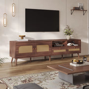 Mobile TV 200x37x49.5 cm per TV fino a 80 pollici con 2 ante in rattan e 2 cassetti; pannello truciolare; marrone