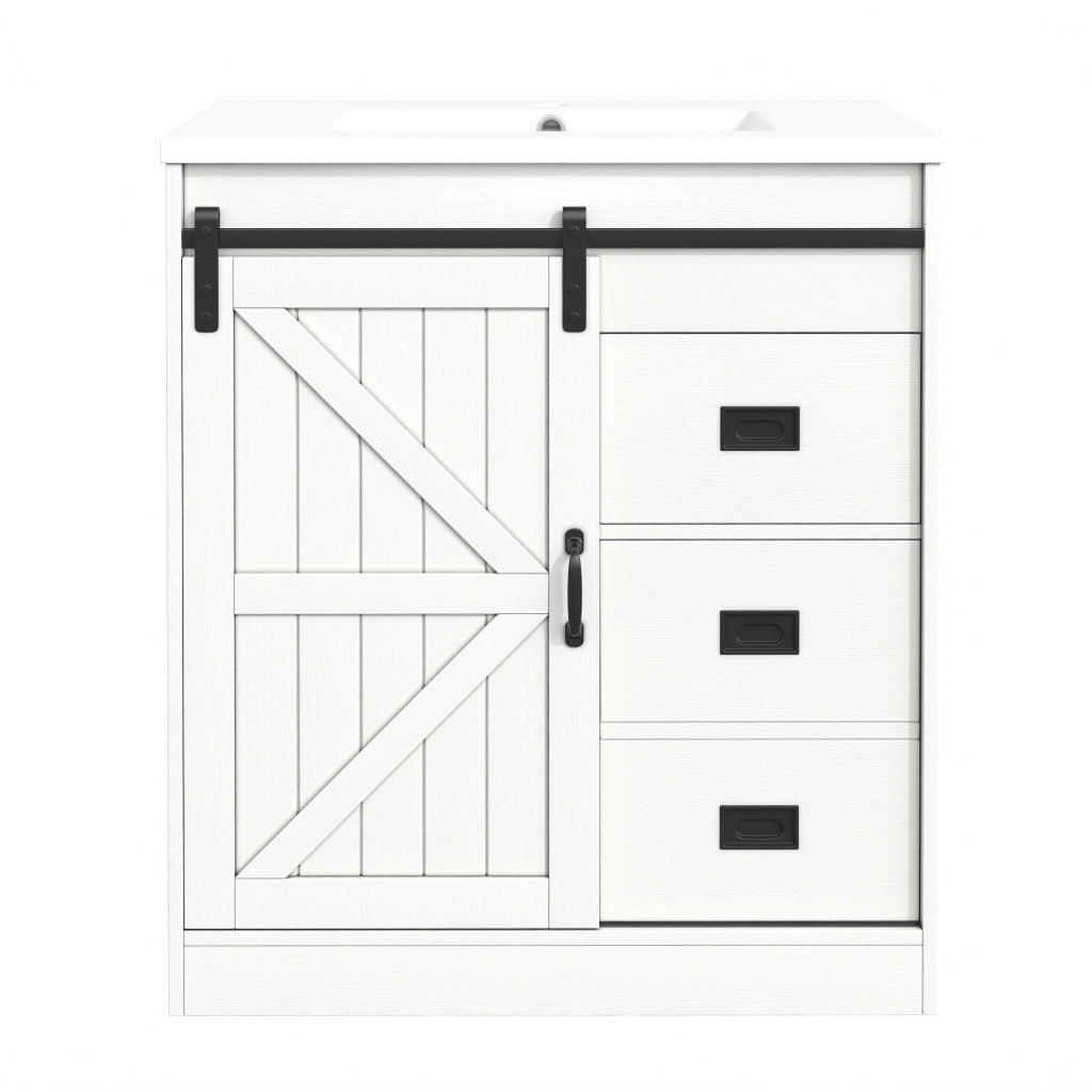 Mobile sottolavabo con lavabo in ceramica; cassetti e ante - per bagno - in MDF - bianco