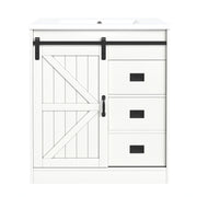 Mobile sottolavabo con lavabo in ceramica; cassetti e ante - per bagno - in MDF - bianco