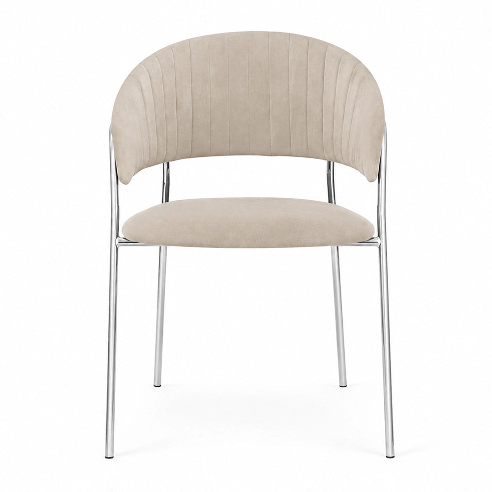 Set da 4 sedie Aurelia in velluto grigio tortora con gambe in ferro cromato