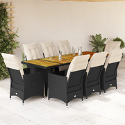 Set BistrÃ² da Giardino 9 pz con Cuscini in Polyrattan Nero