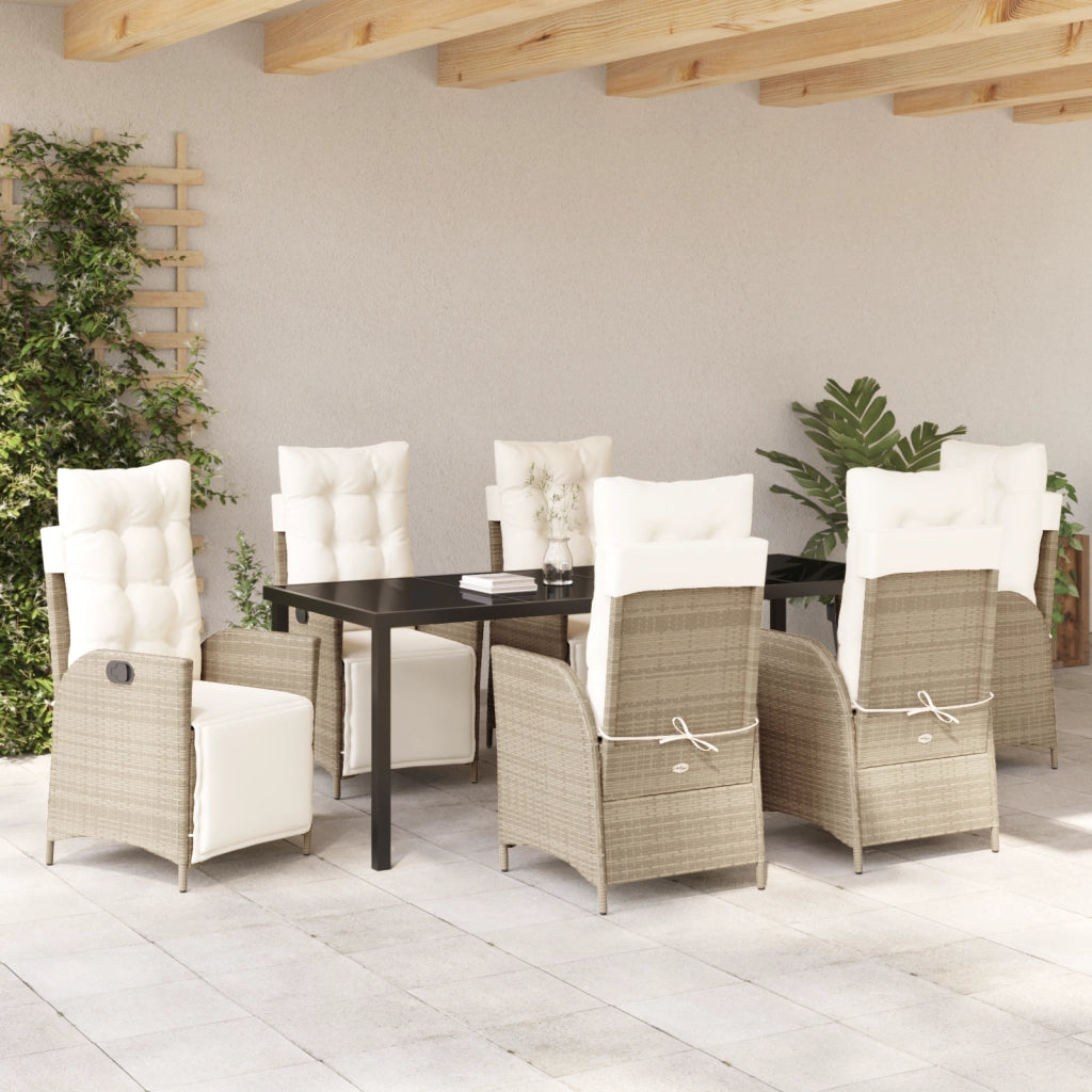 Set da Pranzo da Giardino 7 Pezzi Beige Rattan Poliestere